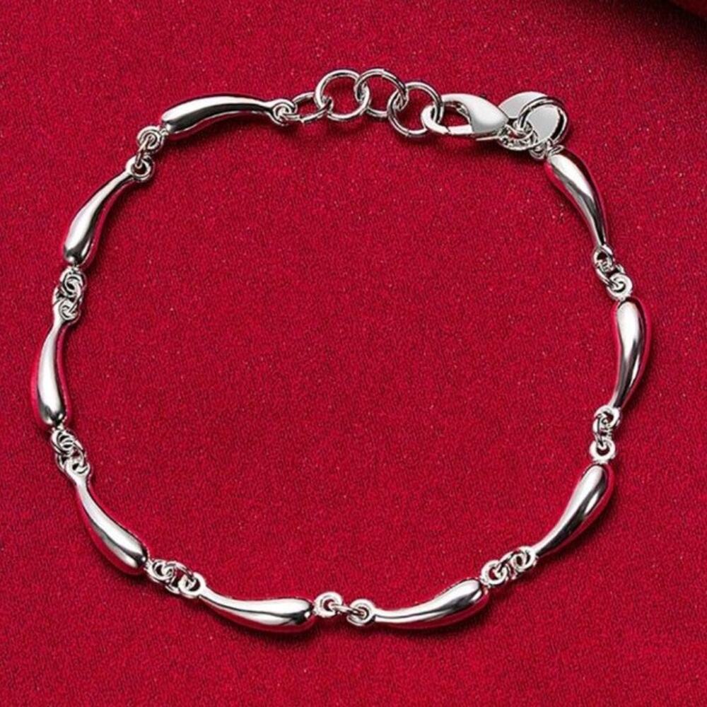 925 Silver Plated Teardrop Bracelet Women's Vtg Boho Fashion Birthday Gift